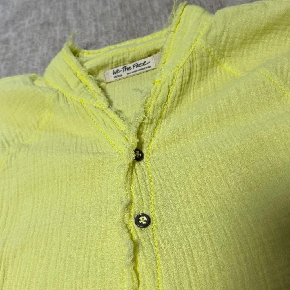 We The Free Free People Women's Medium Lime Green Gauze Button Down Tunic Top